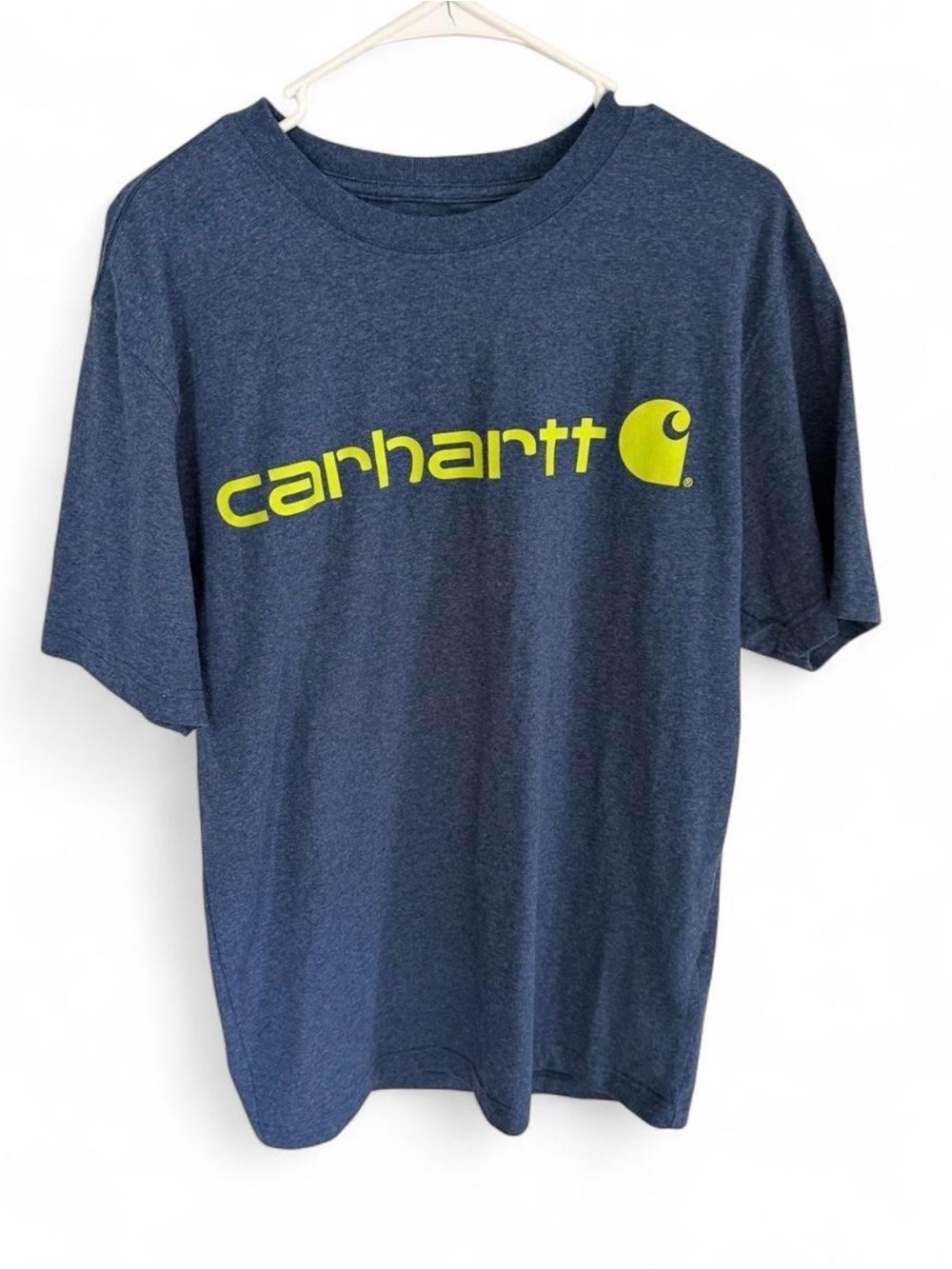 Carhartt Navy Tee with Neon Yellow Logo